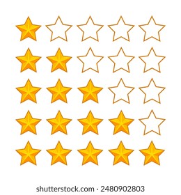 Product rating or customer review feedback with gold stars. Line art. Vector icons for apps and website