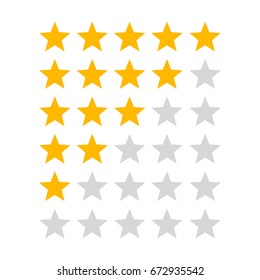Product rating or customer review feedback with gold stars flat vector icons for apps and websites