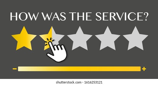 Product rating or customer review with gold stars. 