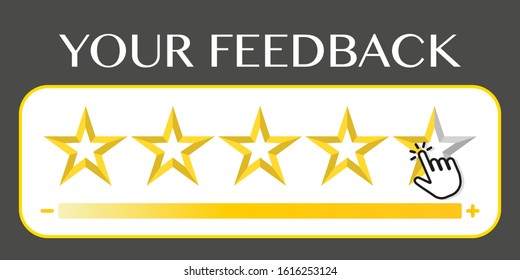 Product rating or customer review with gold stars. 