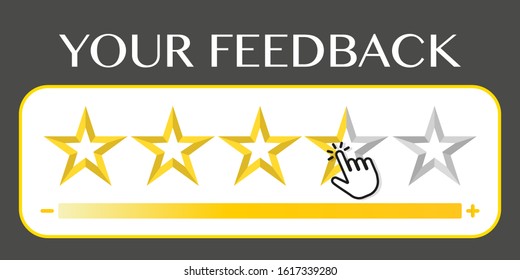 Product rating or customer review with gold stars. 