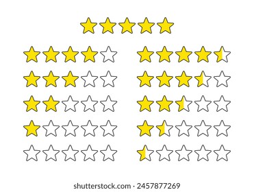 Product rating or customer review with gold stars set collection. Graphic symbol flat design interface illustration elements for app ui ux web banner button vector isolated on white background