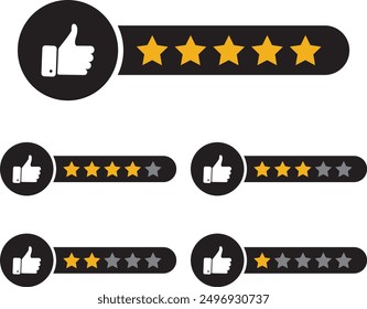 Product rating or customer review with gold stars set collection. Five star customer product rating review flat icon for apps and websites.