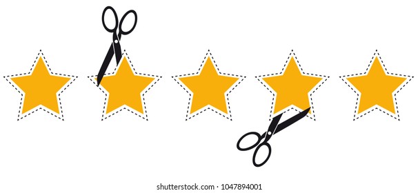 Product Rating Stars With Cut Line And Scissors - Vector Illustration - Isolated On White Background