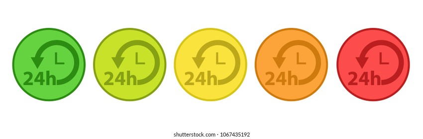 Product Rating System - 5 Delivery 24h Buttons From Green To Red - Vector Illustration - Isolated On White Background