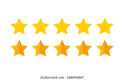 Product ratings, five stars or golden star, quality rating, feedback, premium icon set flat logo in yellow on isolated white background. EPS 10 vector