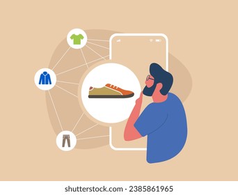 Product Recommendation Strategies for ecommerce to boost conversions. AI Data-Driven Upsells and Online Cross-sells Related Product Recommendation vector illustration isolated on brown background