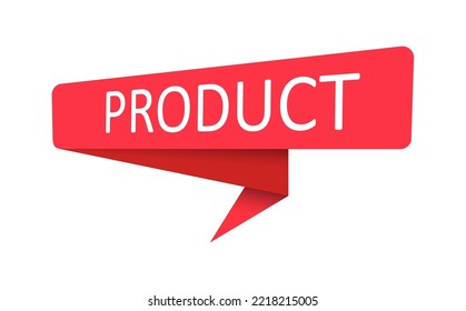 Producto. Banner rojo, puntero, pegatina, etiqueta o burbuja de voz para aplicaciones, sitios web e ideas creativas. Diseño de vectores
