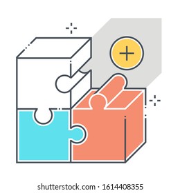 Product related color line vector icon, illustration. The icon is about  market, fit, jigsaw, puzzle, solving, box. The composition is infinitely scalable.