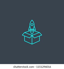 Product release concept blue line icon. Simple thin element on dark background. Product release concept outline symbol design from Startup set. Can be used for web and mobile UI/UX