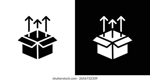 Product release icon in flat black solid vector set