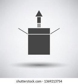 Icono de liberación de producto en fondo gris, sombra redonda. Ilustración vectorial.