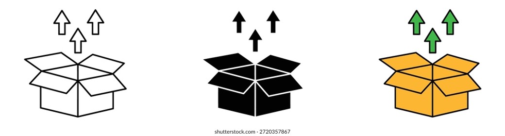 Vector de icono de Autorización de Producto. Ilustración vectorial de caja de cartón abierta.