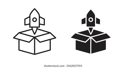 Product release icons in flat and line style set.