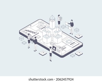 Product Release Isometric Illustration Lineal Grey. Suitable for Mobile App, Website, Banner, Diagrams, Infographics, and Other Graphic Assets.