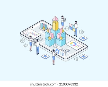 Product Release Isometric Illustration Lineal Color. Suitable for Mobile App, Website, Banner, Diagrams, Infographics, and Other Graphic Assets.