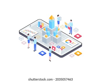 Product Release Isometric Illustration. Suitable For Mobile App, Website, Banner, Diagrams, Infographics, And Other Graphic Assets.