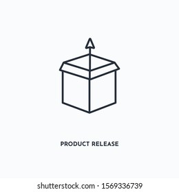product release outline icon. Simple linear element illustration. Isolated line product release icon on white background. Thin stroke sign can be used for web, mobile and UI.