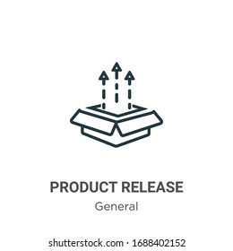 Product release outline vector icon. Thin line black product release icon, flat vector simple element illustration from editable general concept isolated stroke on white background