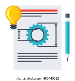 Product requirements document with idea and pencil.