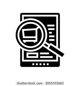 vector de icono de glifo de investigación de productos. signo de investigación de producto. símbolo de contorno aislado ilustración negra