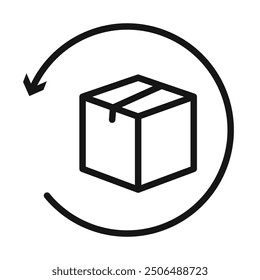 product return Icono de caja Logotipo de Vector de arte de línea negra