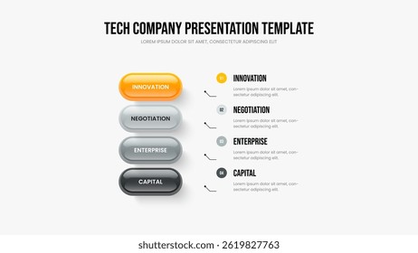 4 Element Infographic Slide Layout. Modelo de Apresentação de Diagrama em Quatro Etapas do Business Visualization. Ilustração de vetor de design de apresentação de slides de perfil corporativo.