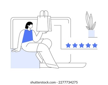 Ilustración de vector de concepto abstracto de revisión de productos. Revisión de medios sociales, servicio de calificación en línea, herramientas de marketing de contenido, comentarios de clientes, nueva calificación de productos, metáfora abstracta de recomendaciones.