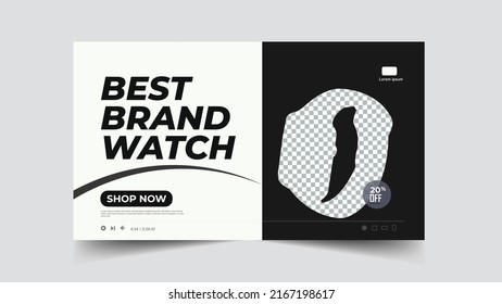 Product review thumbnail or smart watch sale web banner template