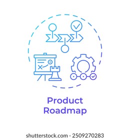 Icono de concepto de gradiente azul de la hoja de ruta del Producto. Planificación ágil de proyectos, corporativa. Hitos de progreso. Ilustración de línea de forma redonda. Abstractas idea. Diseño gráfico. Fácil de usar en infografía