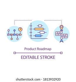 Product Roadmap Concept Icon. Direction Of Business Development. Financial Planning. Product Management Idea Thin Line Illustration. Vector Isolated Outline RGB Color Drawing. Editable Stroke