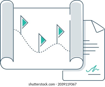 Product roadmap or project development roadmapping line art vector icon for apps and websites. Flat design. Vector illustration