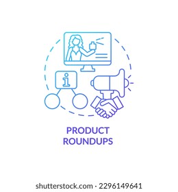 Icono de concepto de gradiente azul de redondeo del producto. Información para los compradores. Contenido para la ilustración de línea delgada de ideas abstractas de sitios web afiliados. Dibujo de contorno aislado. Se usa una fuente Myriad Pro-Bold