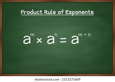 Product rule of exponents formula. Algebra math formula on green chalkboard vector