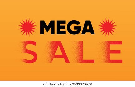 Product sale, clearance and discount sign. For sale vector, bright and juicy sign, on a yellow, orange background. Mega. Buy now. Vector isolated sign.