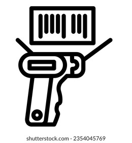 Product scanner and barcode line icon, market concept, bar code with laser scanner sign on white background, Barcode label with reader icon outline style mobile, web. Vector graphics.