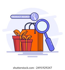 Product Search concept in mobile e-commerce. Mobile Ecommerce App, Online Shopping. online shop site. Clothing catalogue. Shop and Search for products on the page. Buy via the internet.