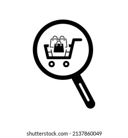 Product search, find item icon. Black vector illustration.	
