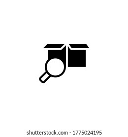 Product Search Icon in black flat glyph, filled style isolated on white background