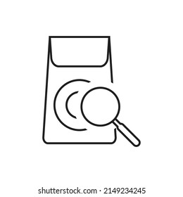 Product search icon design. Magnifying glass shopping bag simple vector illustration