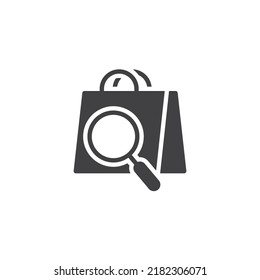 Icono de vector de búsqueda de producto. signo plano relleno para concepto móvil y diseño web. Bolsa de compras e icono de glifo de aumento. Símbolo, ilustración del logotipo. Gráficos vectoriales