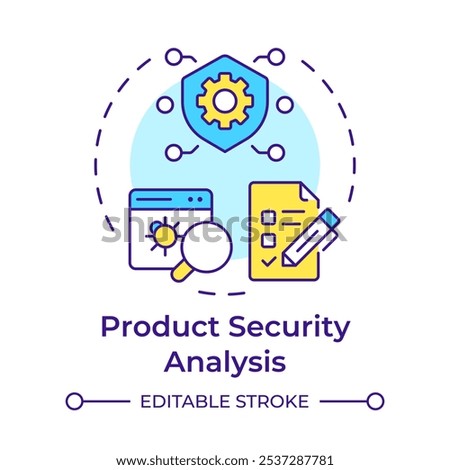 Product security analysis multi color concept icon. Reverse engineering application. Assess vulnerabilities. Round shape line illustration. Abstract idea. Graphic design. Easy to use in article