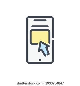 Product selection on mobile phone color line icon. Pick a product on online shop vector outline colorful sign.