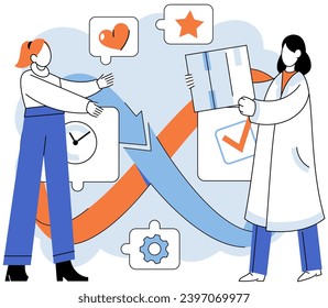 Product to service model. Vector illustration. Effective management practices are vital for overseeing product and service offerings Cooperation among different departments is crucial for delivering