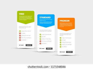 Product / service price comparison cards with description