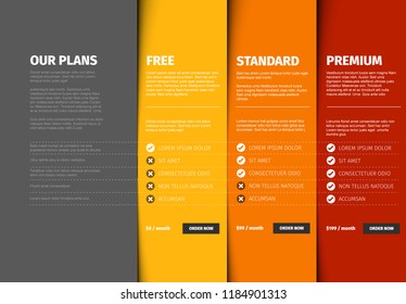 Product / service price comparison cards with description and icons