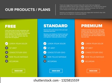 Product / service price comparison cards with description and icons