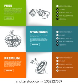 Product / service price comparison table with content squares and nice illustration
