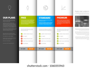 Product / Service Pricing Comparison Table Template With Description - Light Version