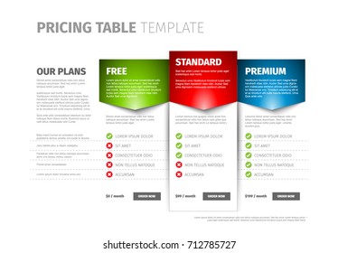 Product / Service Pricing Comparison Table With Description